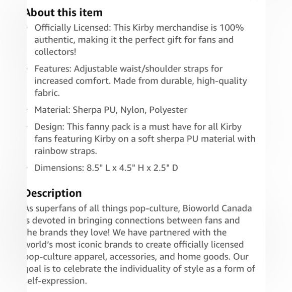 Kirby fluffy Fanny pack belt bag New - Picture 8 of 13